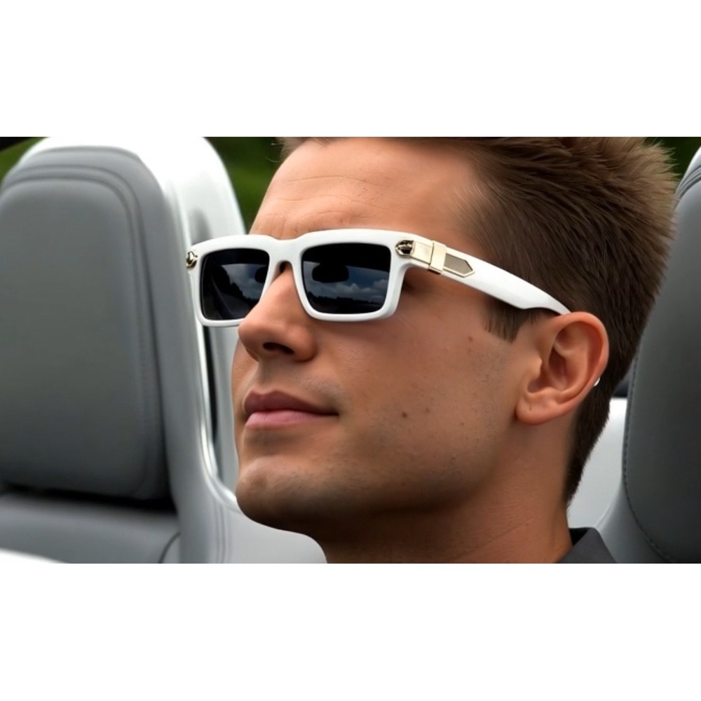 Square Sunglasses White Frame Fashion‎ Black Lens UV400 Trendy New Lentes Gafas